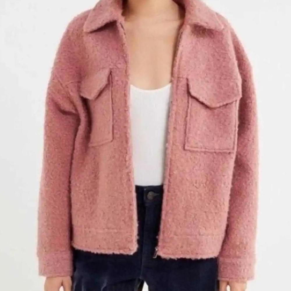 Urban Outfitters Zip Up Shearling Pink Jacket